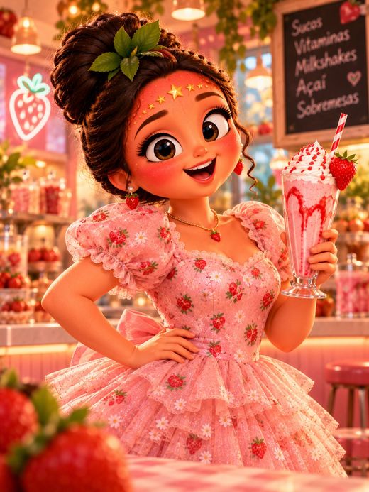 Morangela com milk-shake de morango